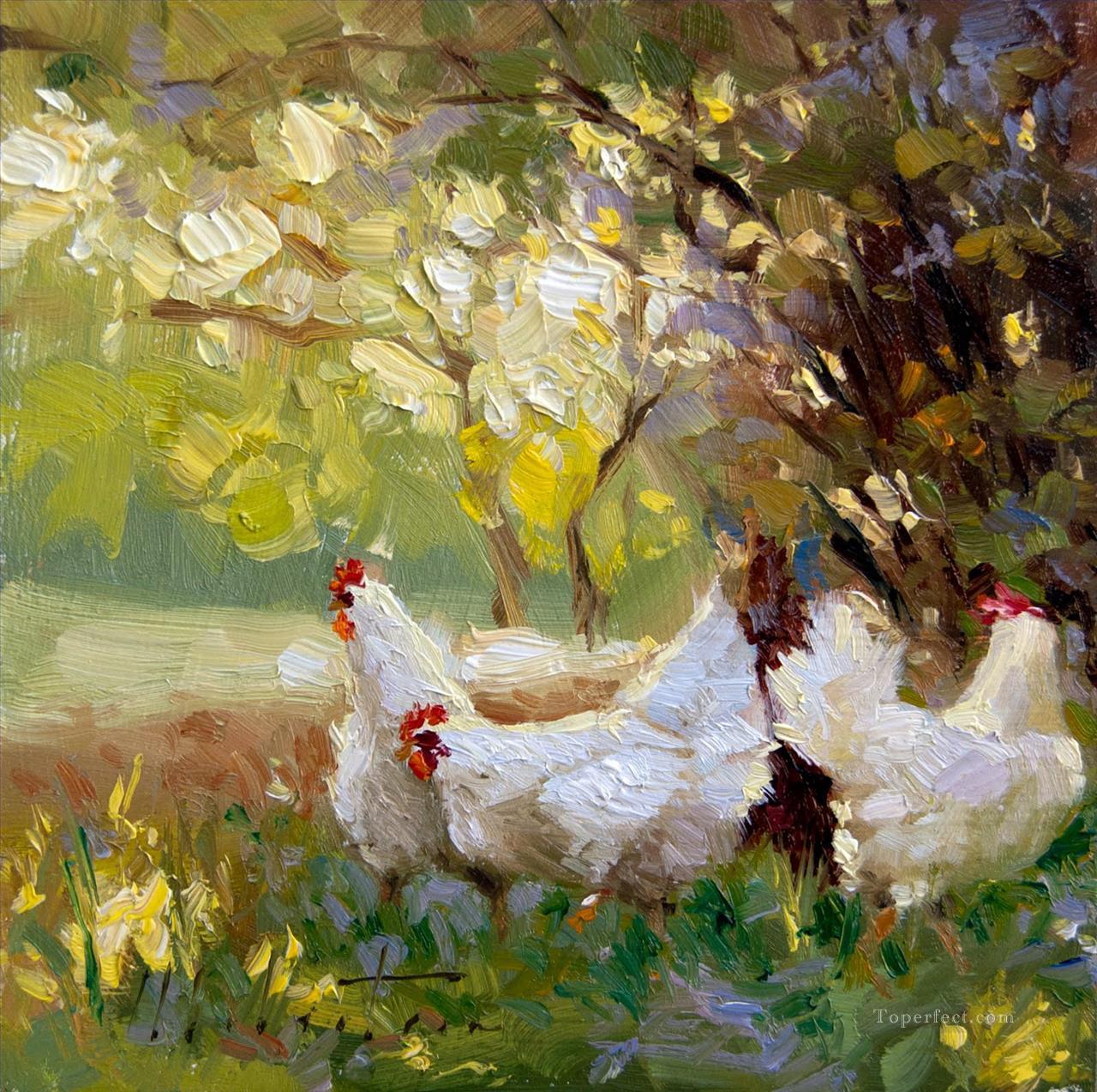 Friend Chickens with palette knife Oil Paintings